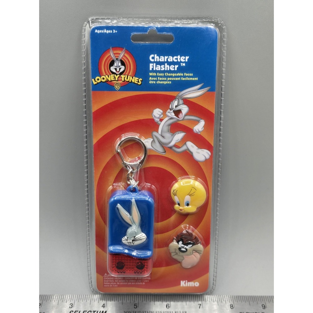 NOS 90's VTG Looney Tunes Character Flasher w‎ Changeable Faces Keyring
